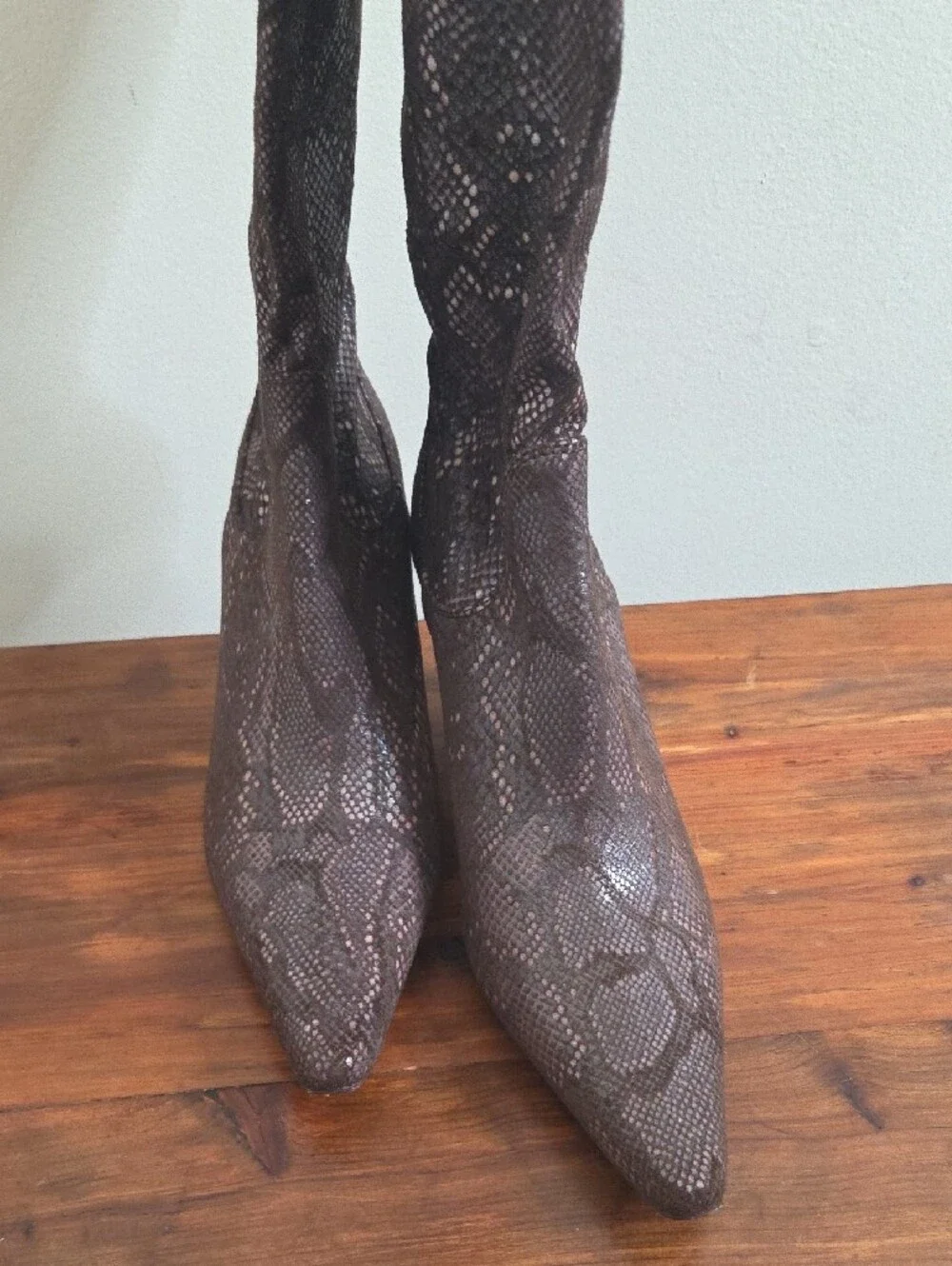 Donald J. Pliner Dark Brown Snake-Print Over-the-Knee Boots